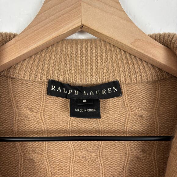 Ralph Lauren Black Label 100% Cashmere Cable Knit Polo Sweater Brown Size XL - Picture 3 of 4